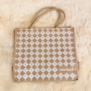 Club Med Trident 🔱 Beige and White Jute Large Tote Bag